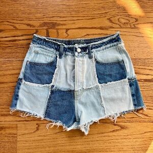 Patchwork Denim Women Shorts High-Waisted